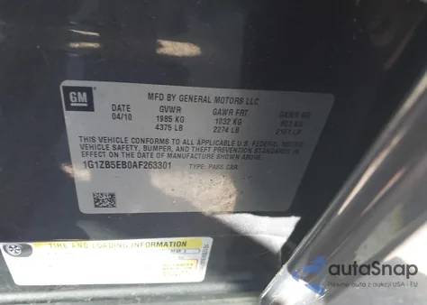 2010 Chevrolet Malibu Ls from USA, damaged, VIN 1G1ZB5EB0AF263301